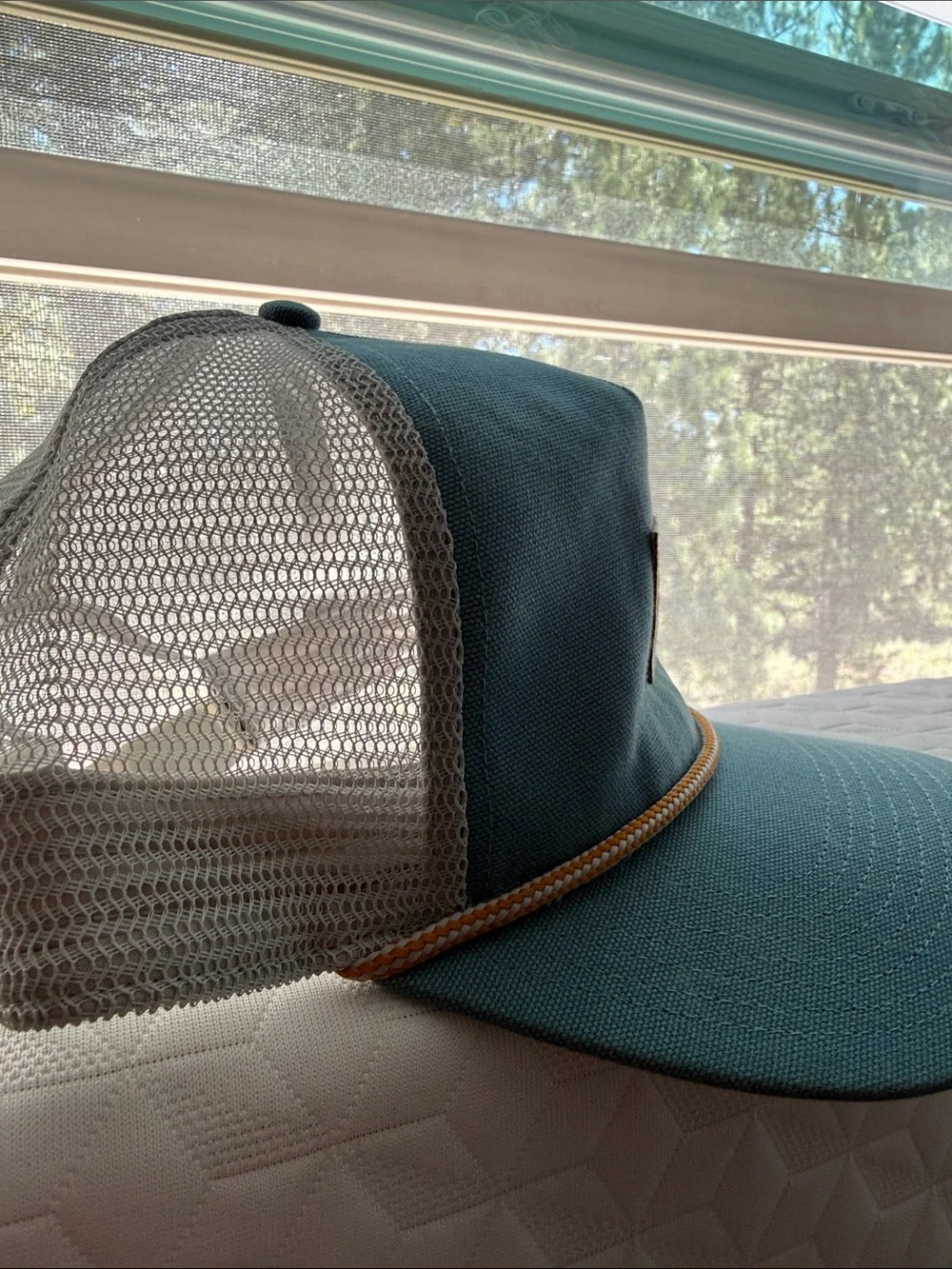 The North Face Teal and Cream Rope-Detail Trucker Cap